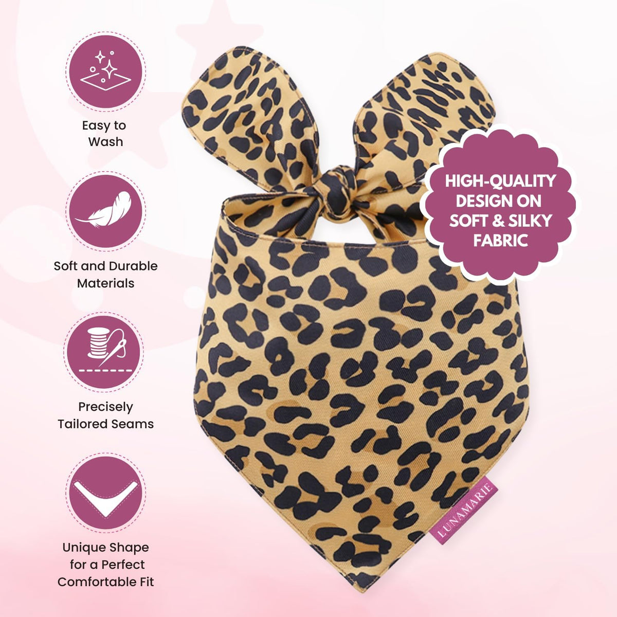 LunaMarie - Luxury Dog Bandanas - Cute Leopard Designs | Premium & Soft Poly Fabric | 100% Handmade