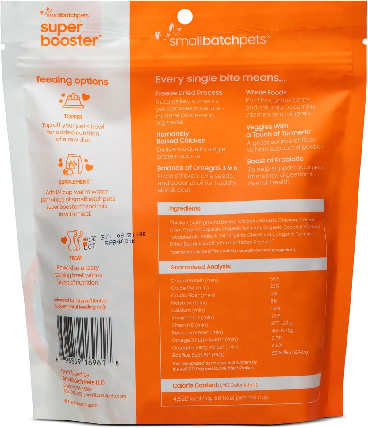 Smallbatch Freeze Dried Dog Treats, Superfood Food Topper Chicken Bites for Dogs & Cats