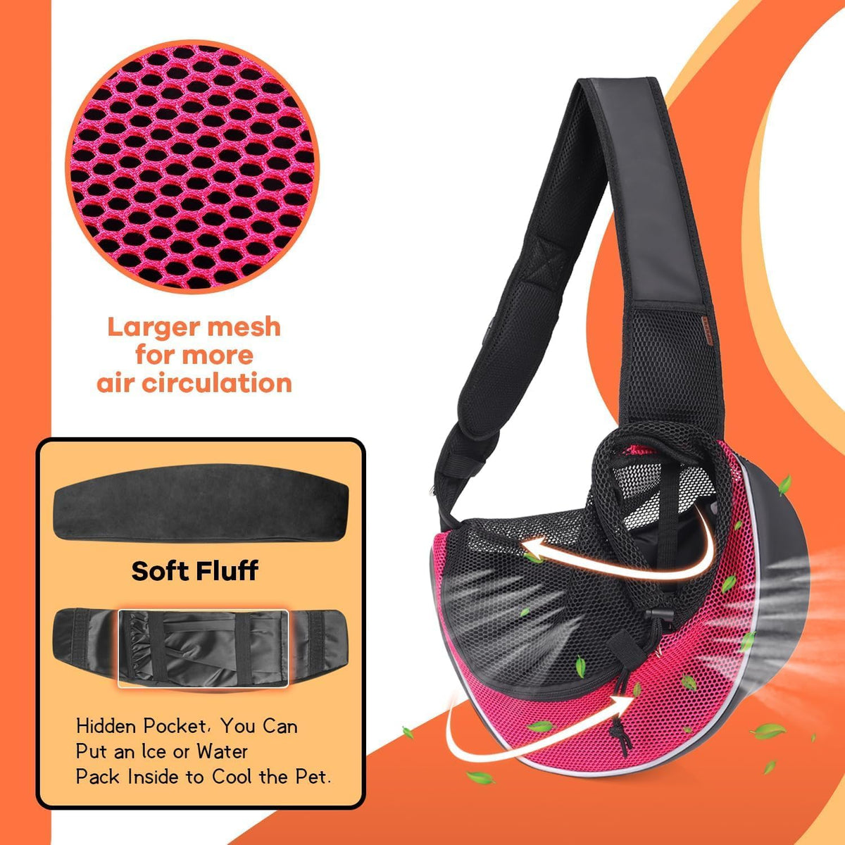 YUDODO Pet Sling Carrier for Small Dogs & Cats – Hands-Free Puppy Carrier with Safety Hook, Large