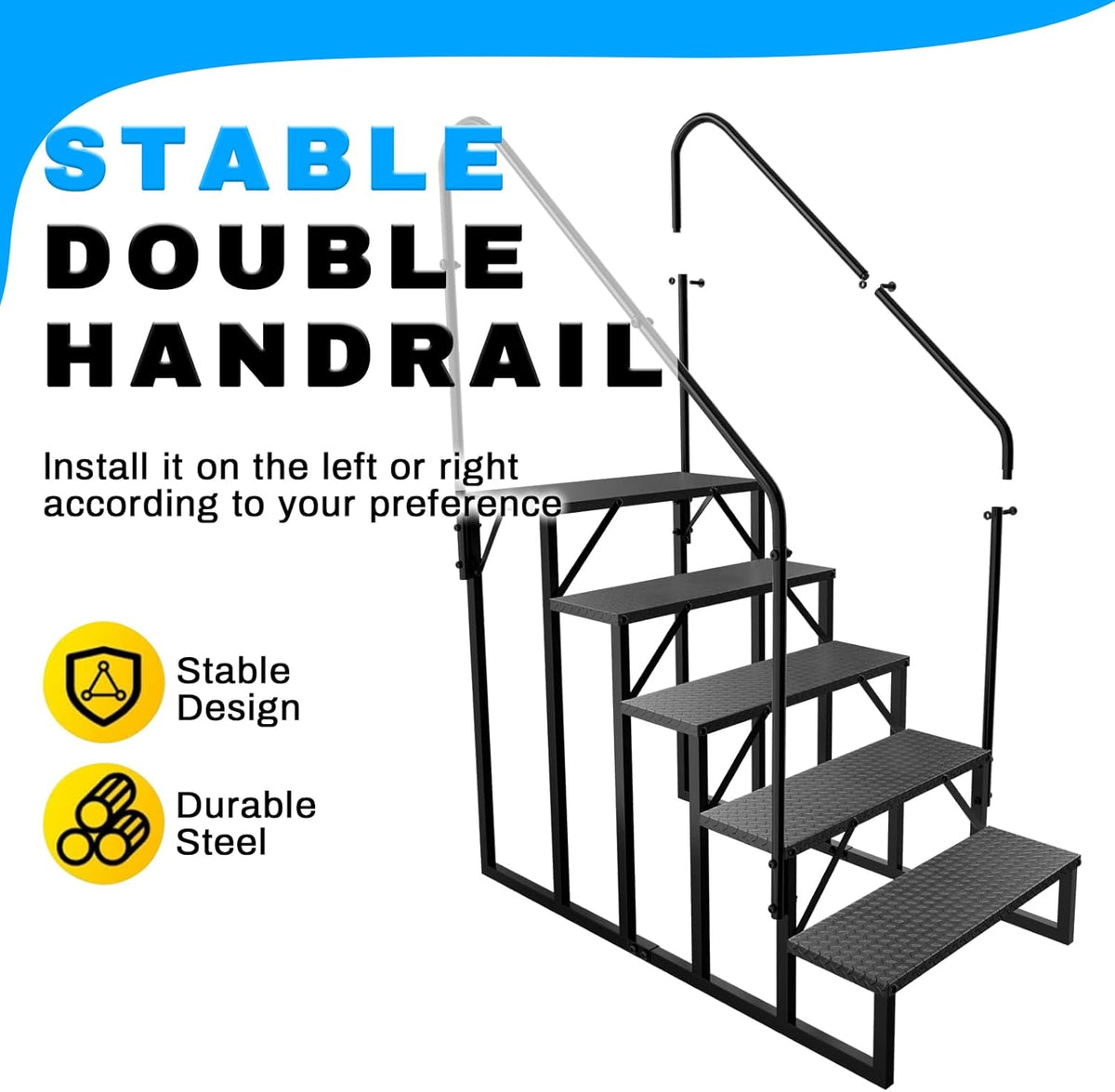 RV Stairs 5 Step Ladder, RV Steps Anti-Slip, Hot Tub Steps with Handrail, 660 lbs RV Ladder for 5th