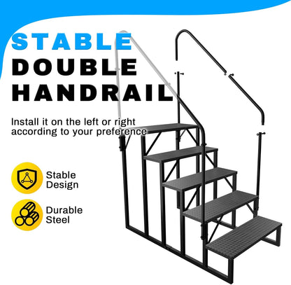 RV Stairs 5 Step Ladder, RV Steps Anti-Slip, Hot Tub Steps with Handrail, 660 lbs RV Ladder for 5th