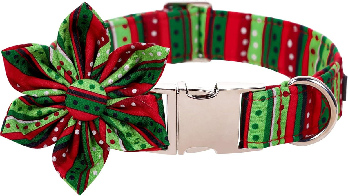 Lionet Paws Christmas Dog Collar with Flower, Dog Flower Collar with Metal Buckle for Dogs