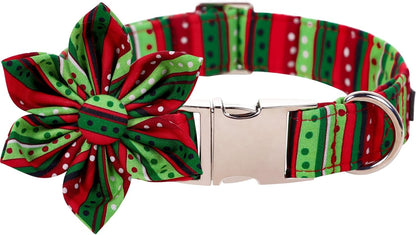 Lionet Paws Christmas Dog Collar with Flower, Dog Flower Collar with Metal Buckle for Dogs