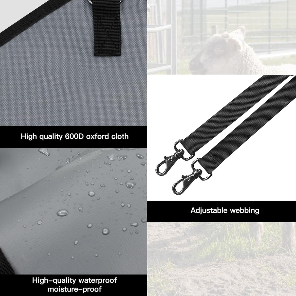 3 Packs Goat Hay Feeder,Hay Bags for Goats,Horses,Sheep,Premium 600D Oxford Cloth,with Metal