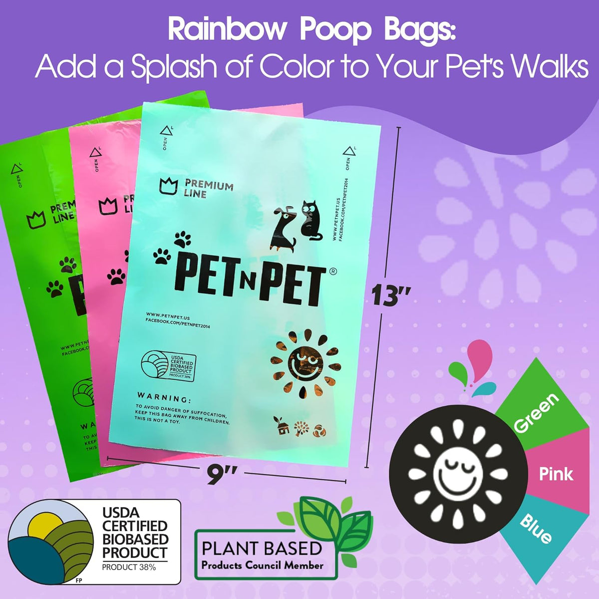 Pet N Pet 720 Counts Lavender Scented, Colorful Poop Bags for Dogs, 38% Plant Based & 62% PE Dog