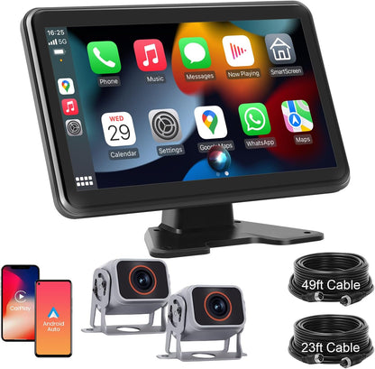 HD1080P Wired Backup Camera System with Apple Carplay & Android Auto,10'' Touch Screen Monitor, 2