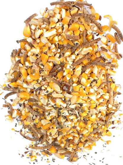 Pampered Chicken Mama Non-GMO Mealworm, Corn, Flax, & Herb Treat (10 Pounds) for Backyard Chickens