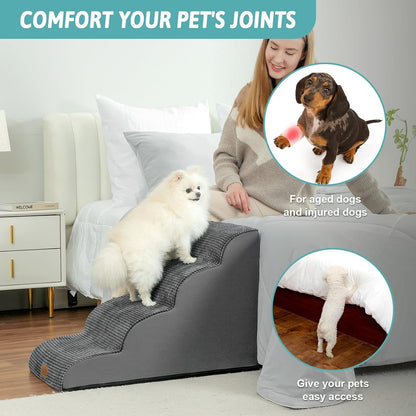 Dog Stairs for Small Dogs 19.7" H, Curved Dog Step for Puppy, Older or Cat, Medium Pet Ramp for