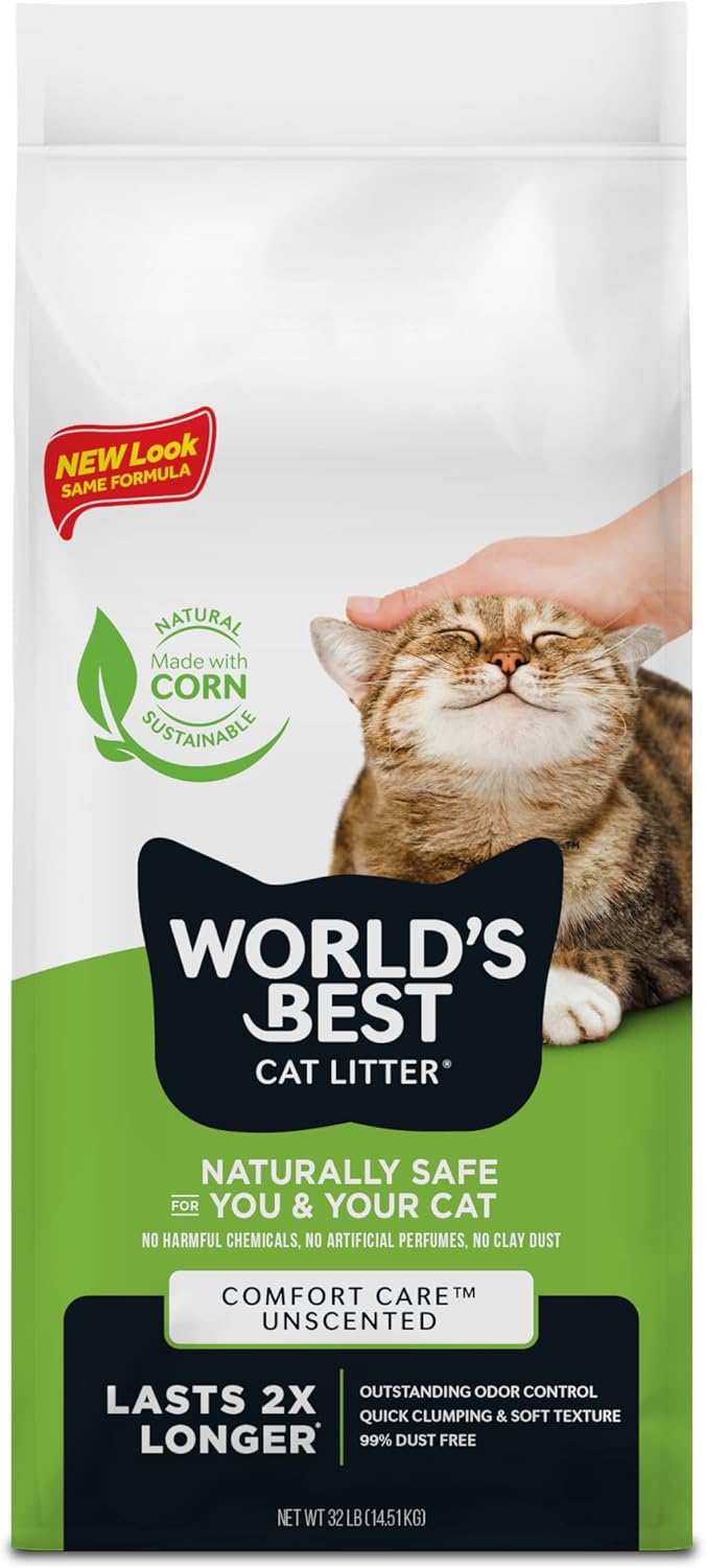 WORLD'S BEST CAT LITTER Comfort Care Unscented, 32-Pounds - Natural Ingredients, Quick Clumping