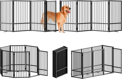 Full Metal Freestanding Dog Gate with Door, 36''Height Foldable Pet Dog Fence for Indoor & Outdoor