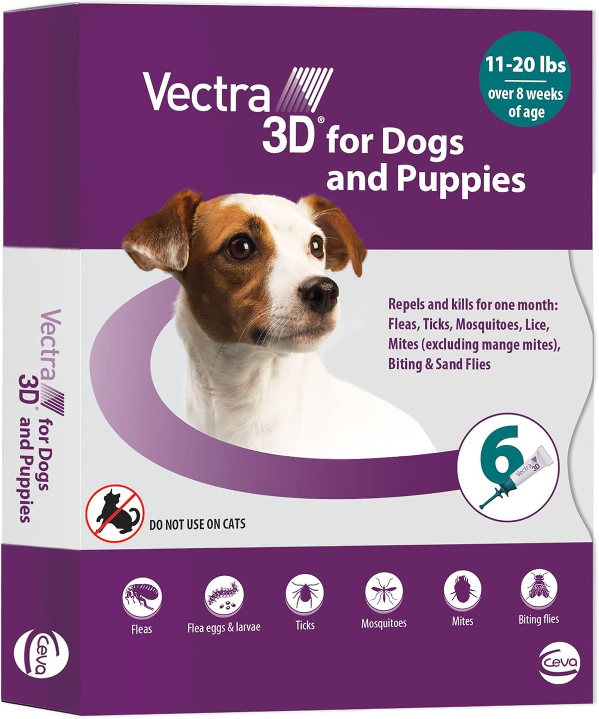 Vectra 3D for Dogs Flea, Tick & Mosquito Treatment & Prevention for Small Dogs (11 – 20 lbs) , 6