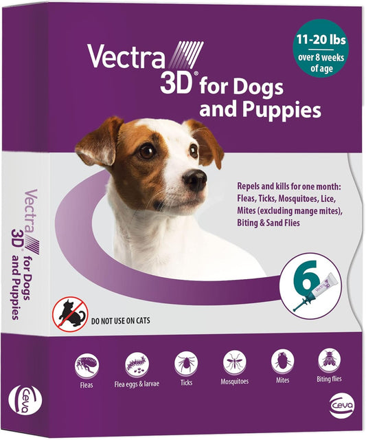 Vectra 3D for Dogs Flea, Tick & Mosquito Treatment & Prevention for Small Dogs (11 – 20 lbs) , 6
