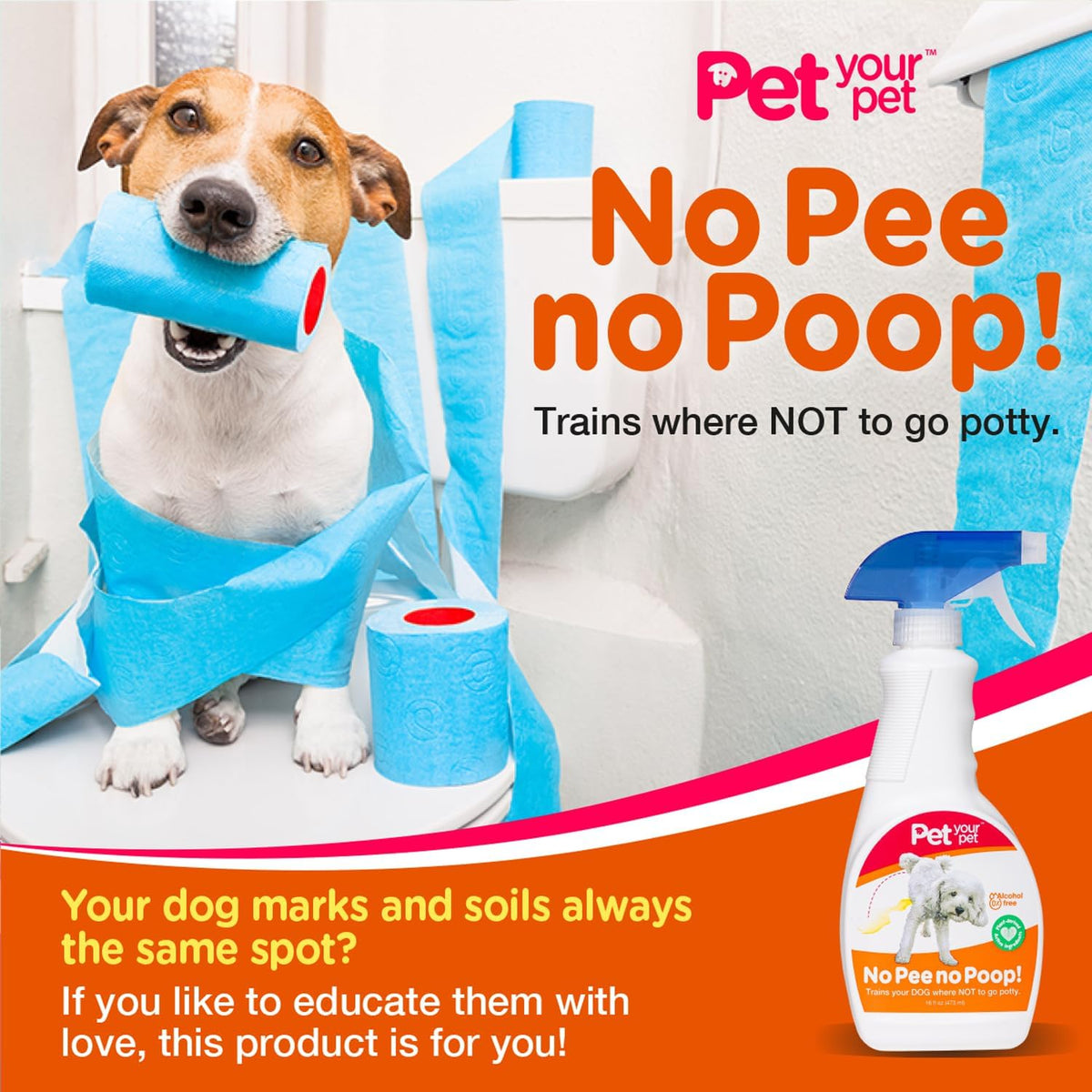 No Pee No Poop Dog Potty Training Spray, 16 Fl Oz – Non-Toxic Dog Spray to Prevent Peeing and
