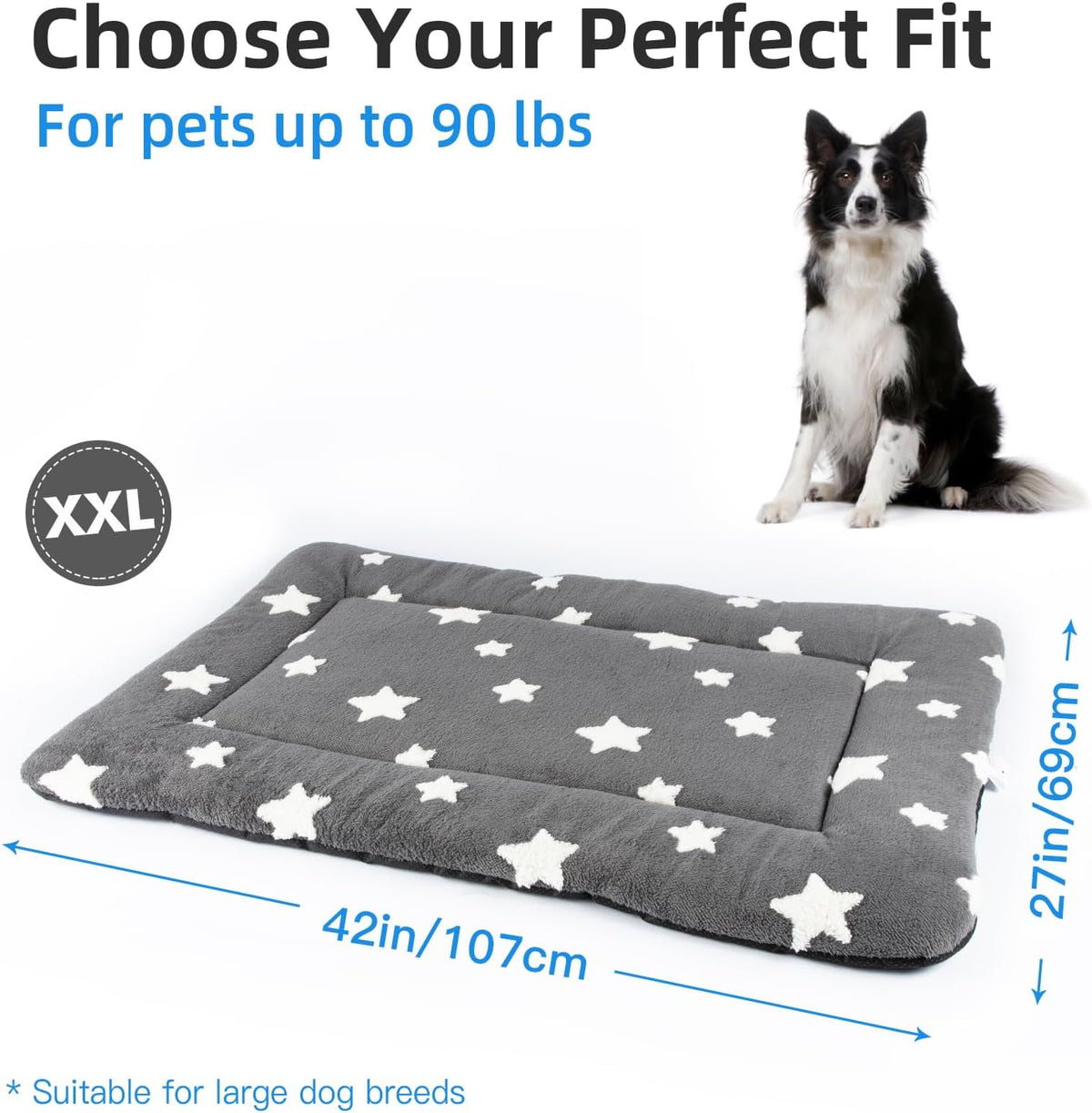 Mora Pets Dog Crate Pad Dog Kennel Bed Crate Mat for Large Dogs Washable Cute Star Pet Bed for Cage