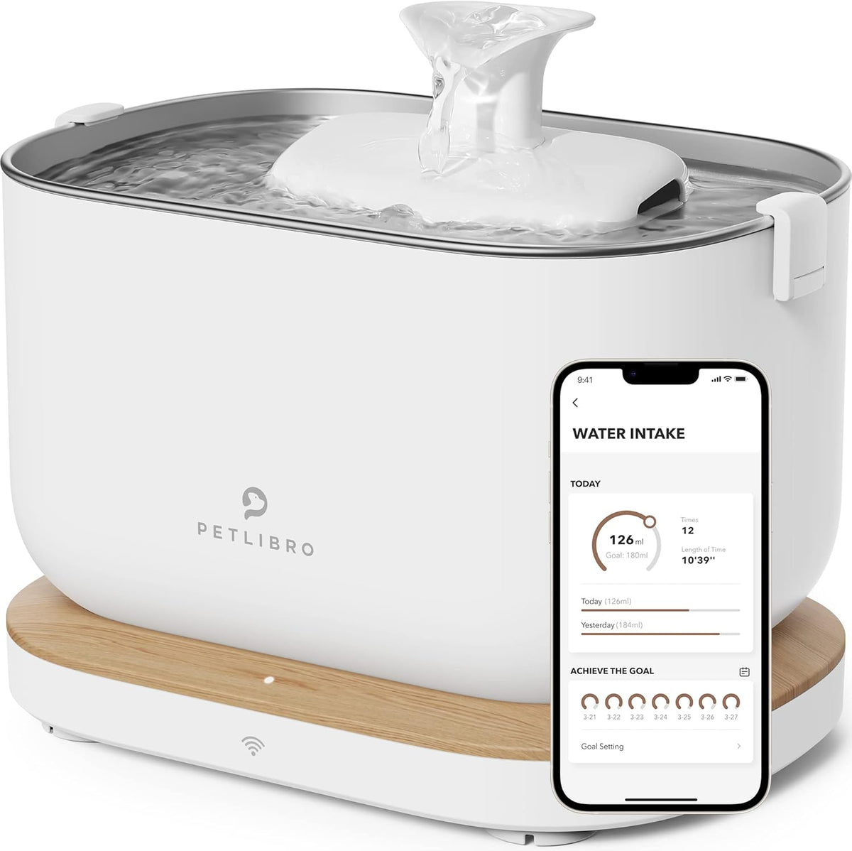 PETLIBRO App-Controlled Cat Water Fountain, Pet Water Fountain with Stainless Steel Tray, Water