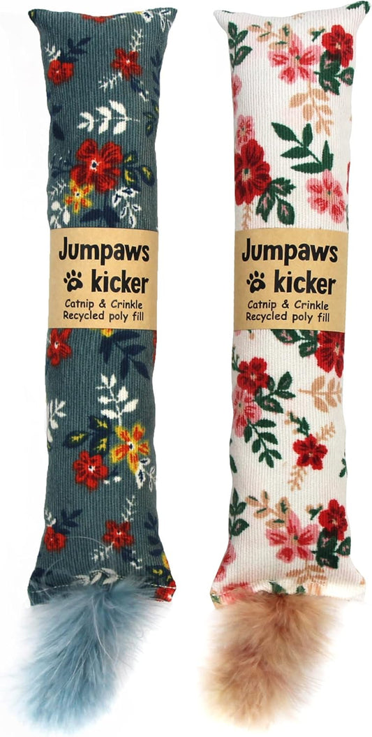 2 Pack Natural Interactive Catnip & Silvervine Cat Kicker with Feathers, Bite Resistant Chew Toy