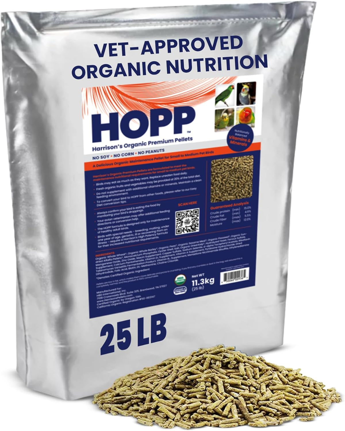 Harrison's Bird Foods HOPP Premium Pellets – Organic, Nutritionally Balanced Food for Small to