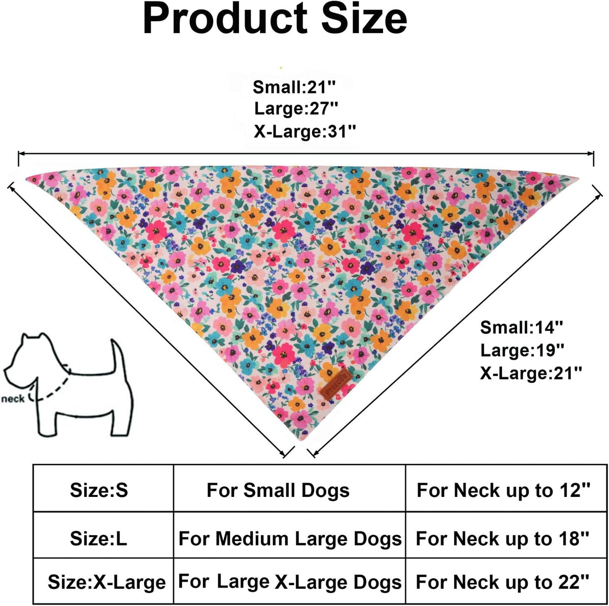 PTDECOR Floral Dog Bandana, Flower Reversible Pets Scarf, Premium Durable Fabric, Adjustable Pink
