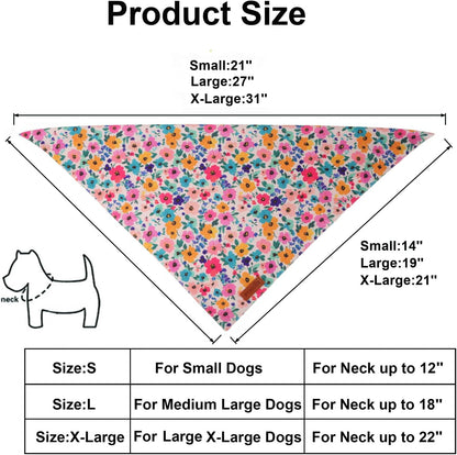 PTDECOR Floral Dog Bandana, Flower Reversible Pets Scarf, Premium Durable Fabric, Adjustable Pink