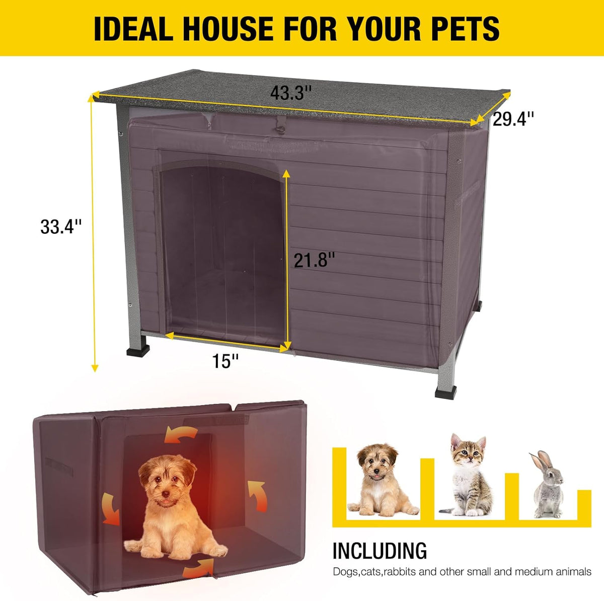 Aivituvin Dog House with Insulated Liner, Outdoor Indoor Weatherproof Dog House for Winter