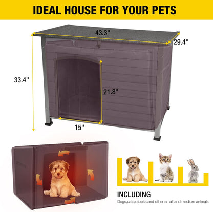 Aivituvin Dog House with Insulated Liner, Outdoor Indoor Weatherproof Dog House for Winter