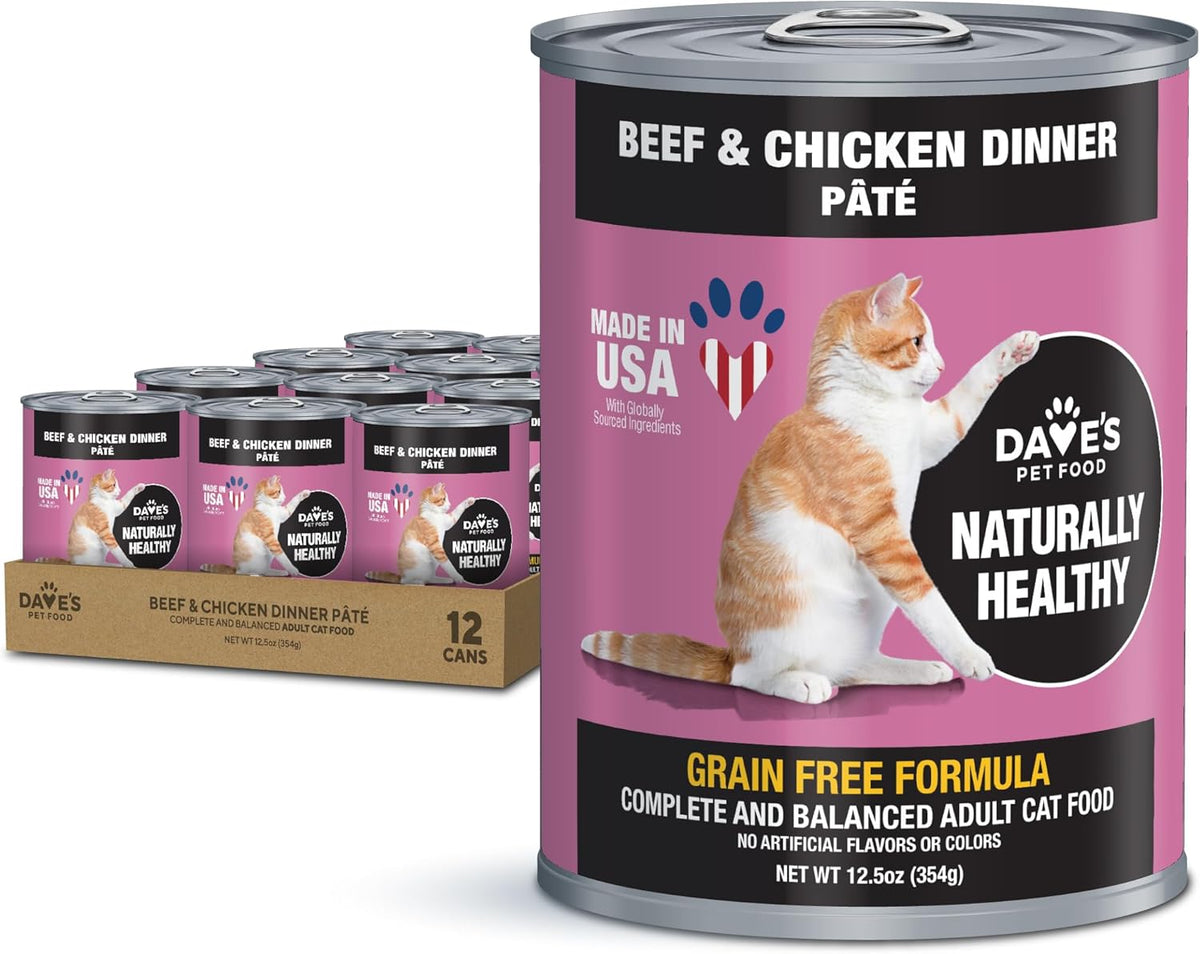 Dave's Pet Food Grain Free Wet Cat Food Pate (Beef & Chicken), Made in USA Naturally Healthy