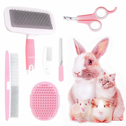 Small Animal Pet Grooming Kit with Pet Shedding Slicker Brush, Bath Massage Glove, Pet Grooming