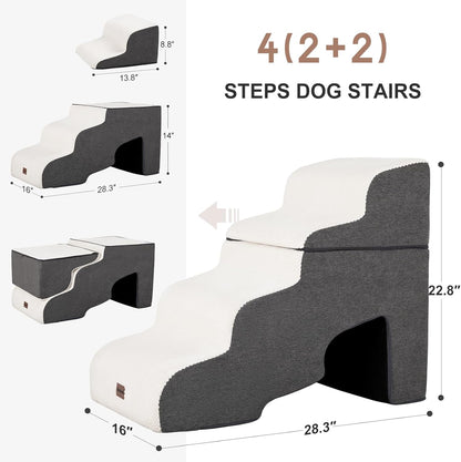 Dog Stairs for High Beds with Tunnel, 4-Step Dog Steps for Small Dogs and Cats, Foldable Pet Stairs