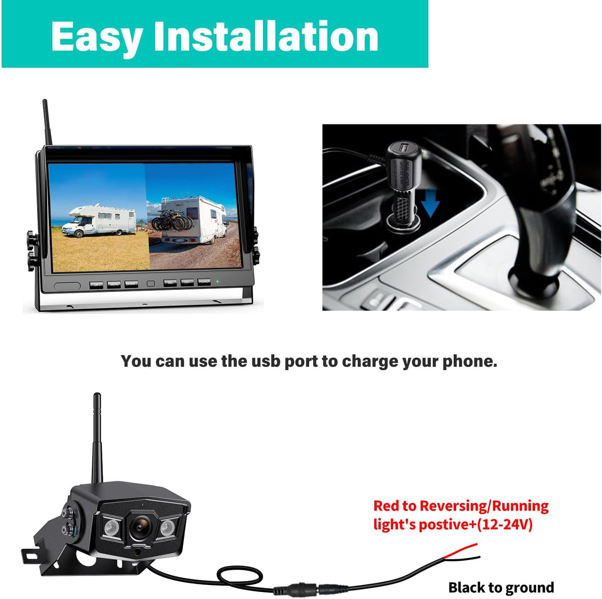 10" Wireless Backup Camera System, HD 1080P Digital Back Up Camera Systems with 10 Inch Quad Split