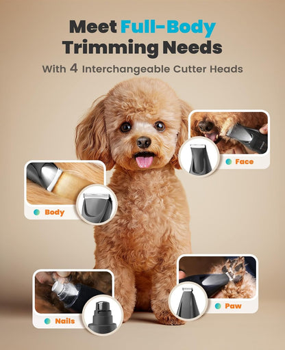 oneisall Quiet Dog Clippers for Grooming LED Light, Cordless Dog Grooming Kit 4 in 1, 2000mAh Pet
