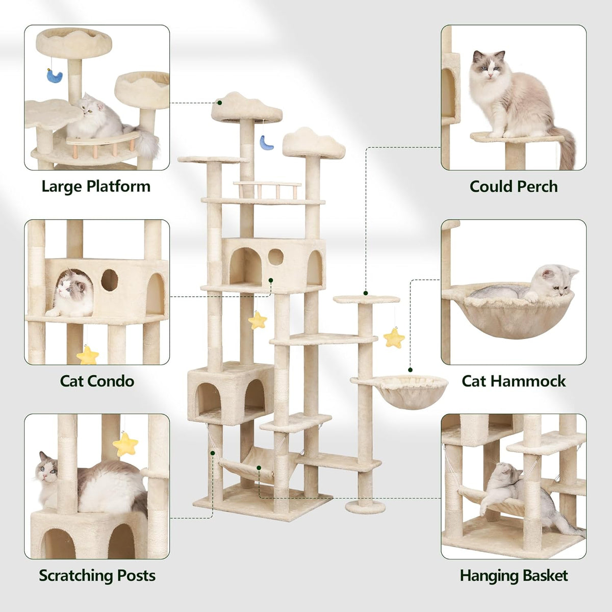 85inch Heavy Duty Cat Tree for Indoor Cats Large Adult, Tall Giant Cat Tower with Scratching Post