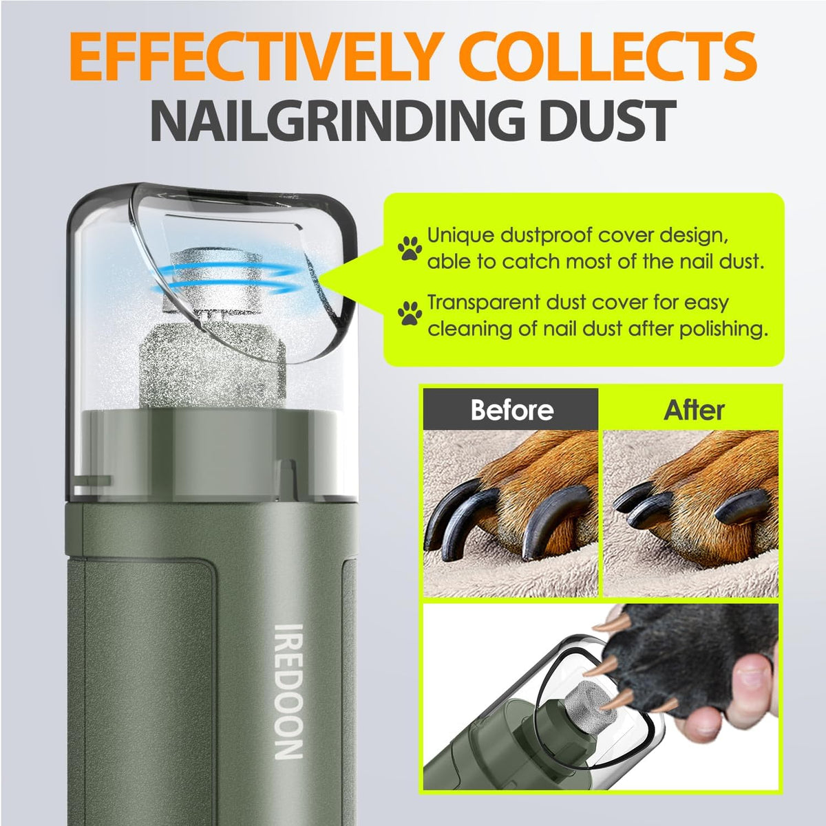 Dog Nail Grinder Upgraded - Professional 3-Speed Super Quiet and Low Vibration Electric Pet Nail