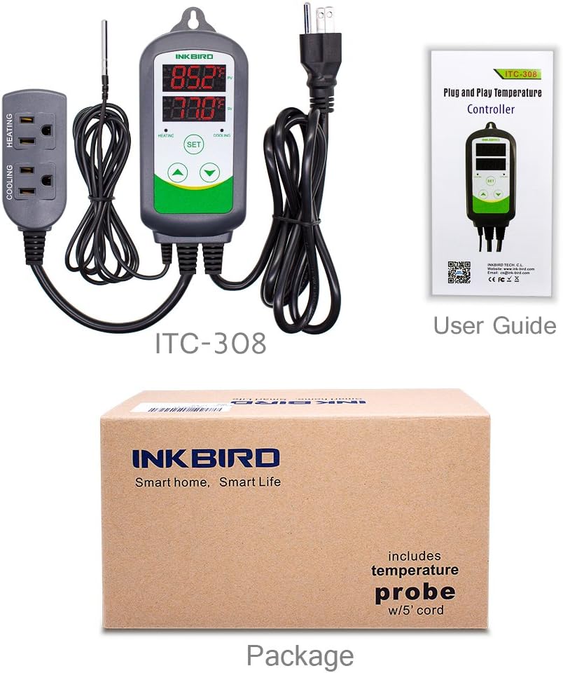 Inkbird ITC308 Freezer Thermostat Heating Cooling Plug Temperature Controller Outlet 110V 1200W