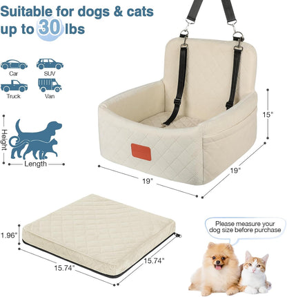 Dog Car Seat for Under 30lbs Dogs,Comfy Febric Fill in Memory Foam,Washable and Detachable Pet
