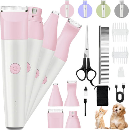 Dog Clippers Grooming Kit, 4 in 1 Quiet Cordless Dog Paw Trimmer & Nail Grinder, Small Cat Clippers
