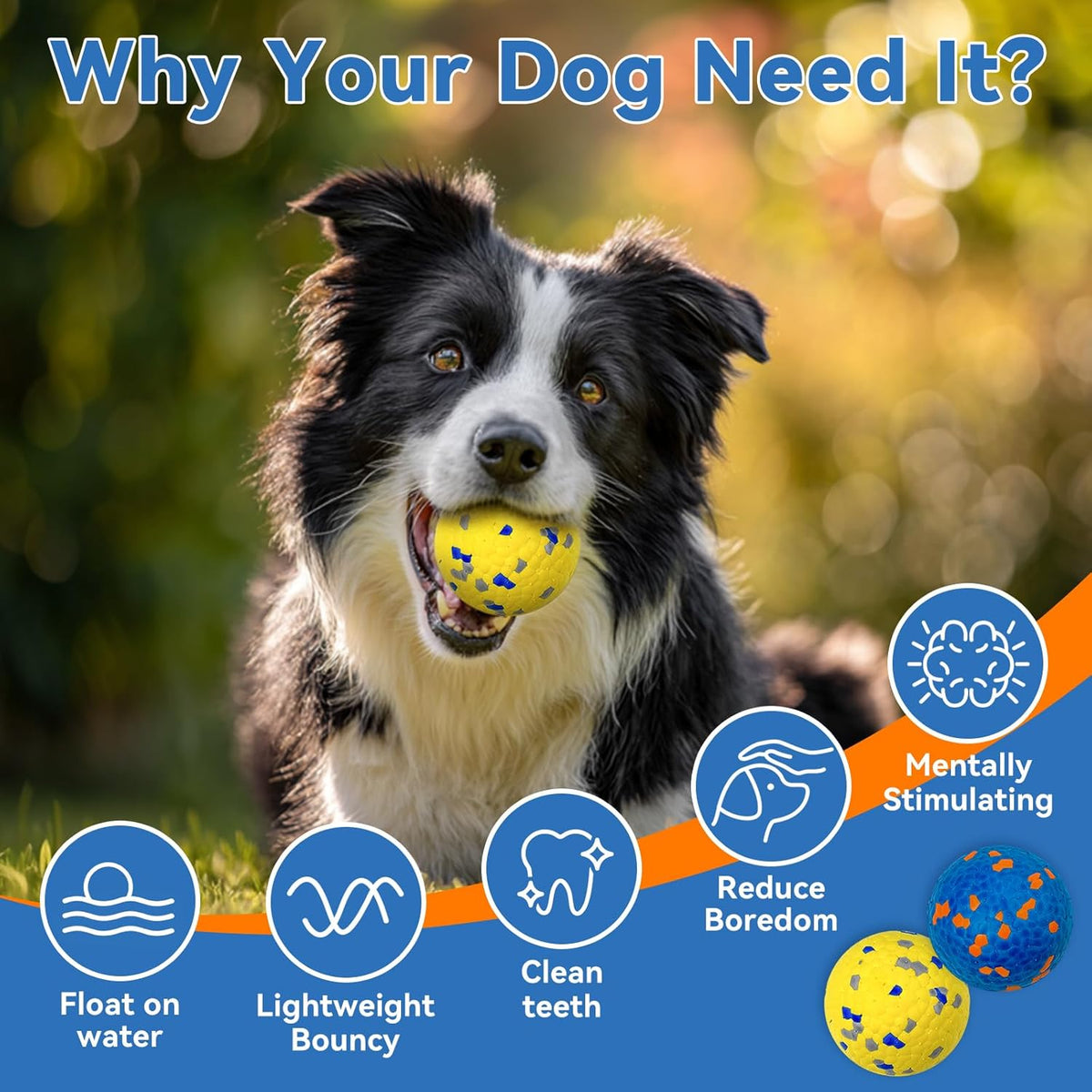 Indestructible Dog Ball Toy, Durable Dog Tennis Balls for Aggressive Chewers, High Bounce &