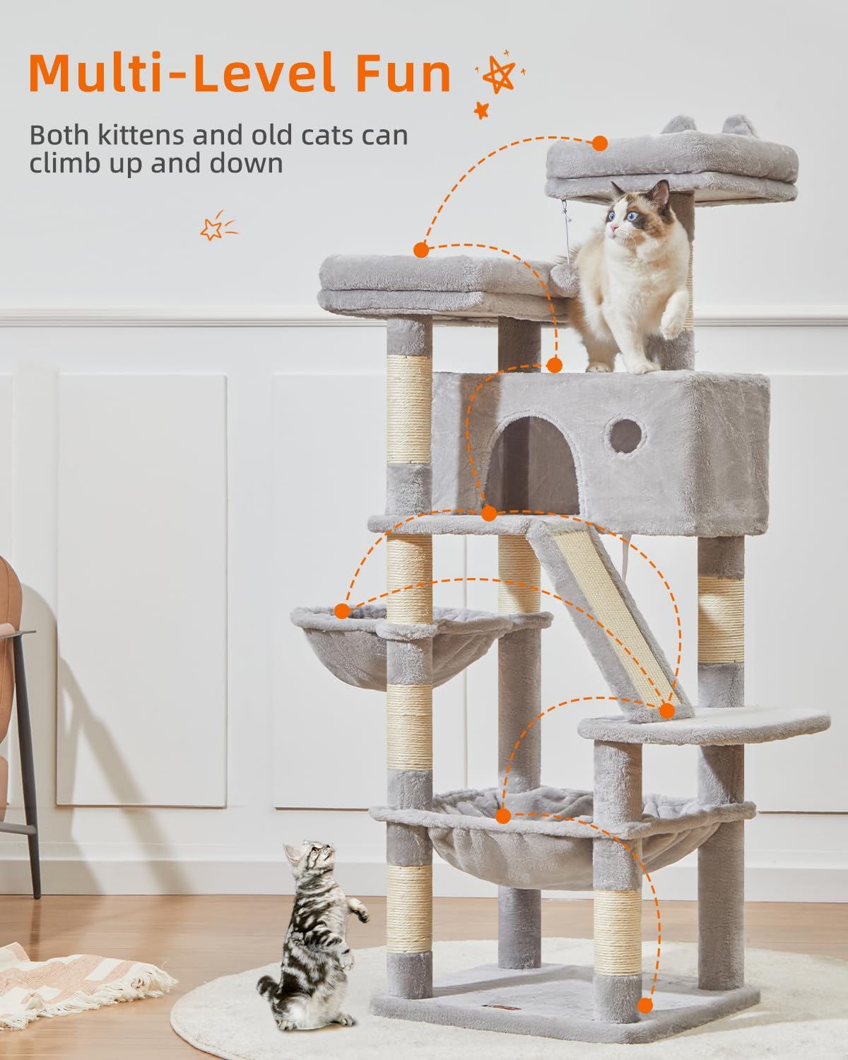 Taoqimiao Cat Tree 57.5-Inch, Cat Tower for Indoor Cats Large Adult, Extra Large Cat Condo, 8 Sisal