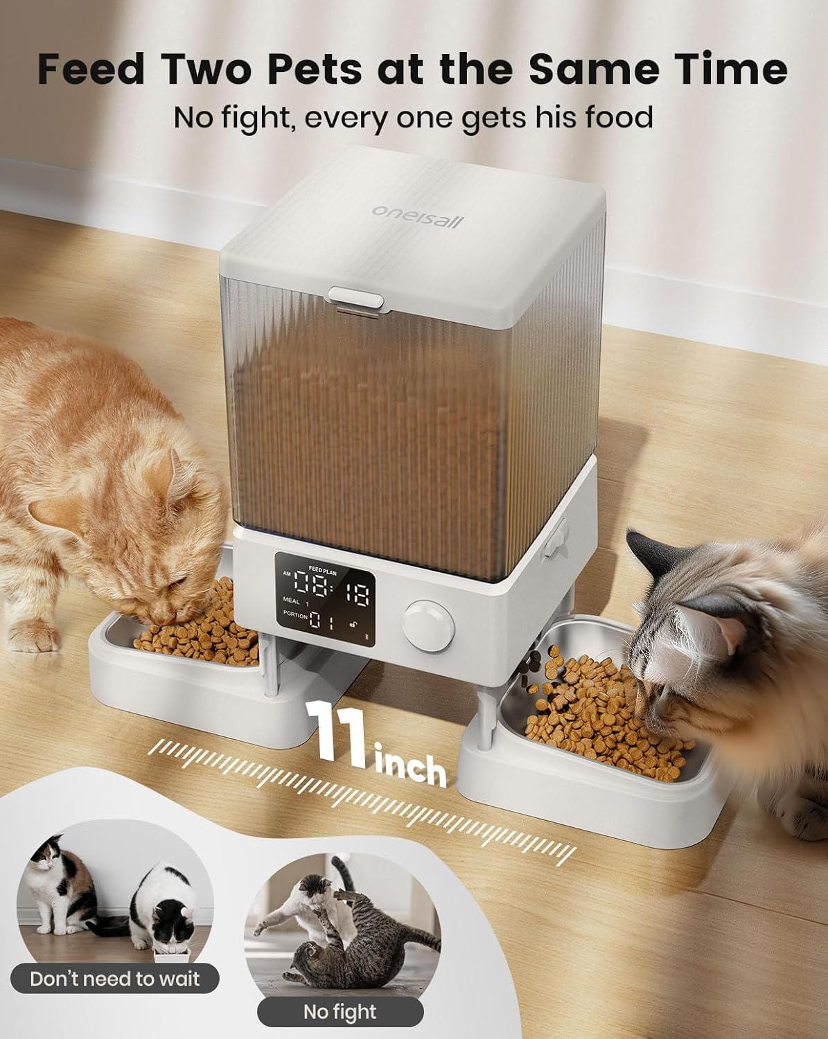 oneisall Automatic Cat Feeder for 2 Cats, 20 Cups/5L Automatic Cat Food Dispenser for Small Pets