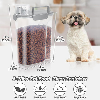 5-7Lbs Dog Cat Food Storage Container with Upgraded Large Nozzle BPA-free, 4 Snap Seals Plastic Pet