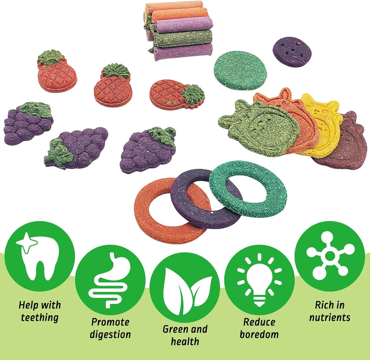 Fhiny 27 PCS Natural Bunny Chew Toys Molar Rabbit Toys Contain Timothy Grass Pumpkin Beets Purple
