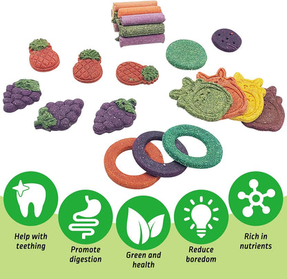 Fhiny 27 PCS Natural Bunny Chew Toys Molar Rabbit Toys Contain Timothy Grass Pumpkin Beets Purple