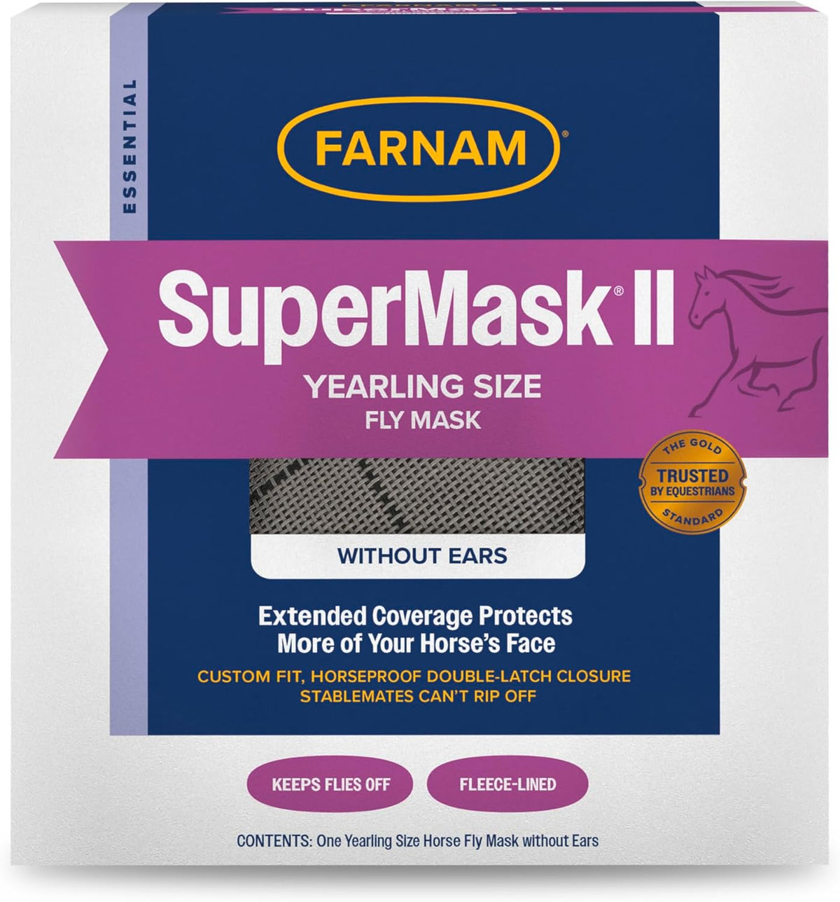 Farnam SuperMask II horse fly mask without ears, extended coverage, protects eyes from insects and