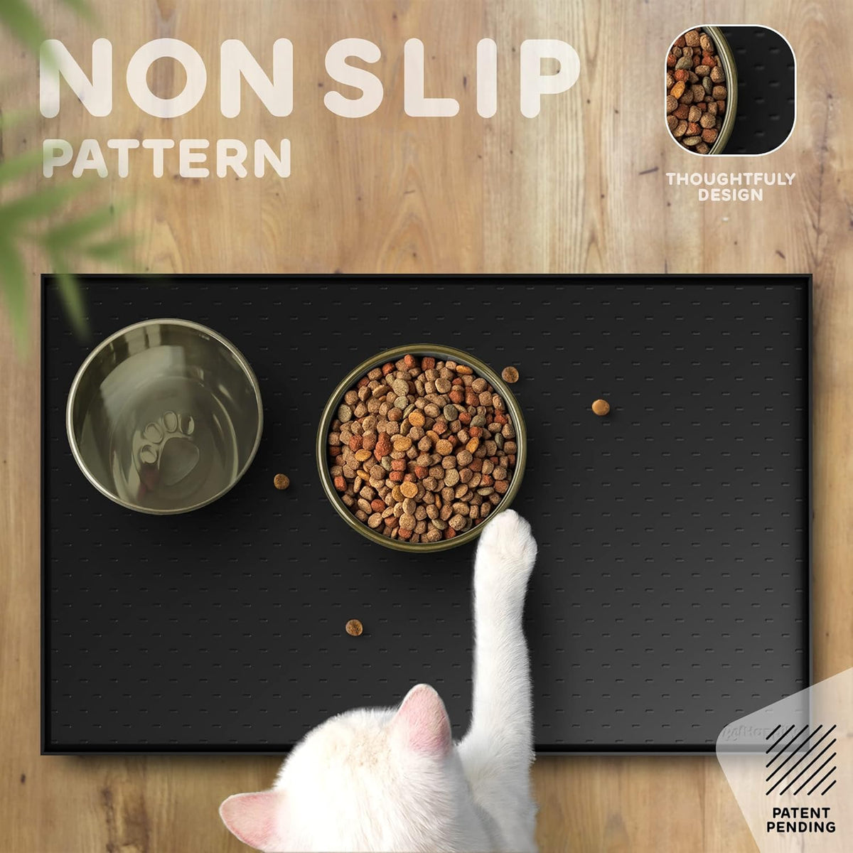 Dog Food Mat - 28x18 Raised Edges Dogs Mat for Food and Water Prevent Spill, Waterproof Cat Food
