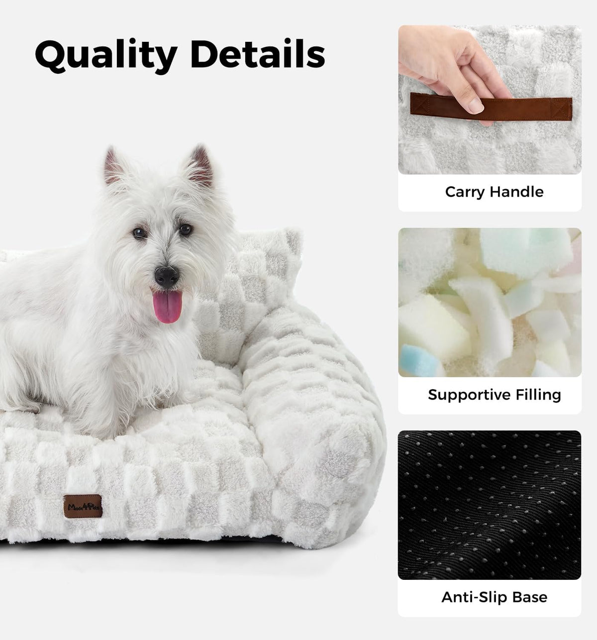 Made4Pets Dog Couch Bed, Soft Faux Fur Checkered Pet Sofa, Comfortable Fluffy Dog Sofa with