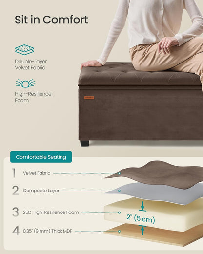 SONGMICS Velvet Storage Ottoman Bench, Foot Rest with Legs, 15.7 x 43 x 15.7 Inches, End of Bed
