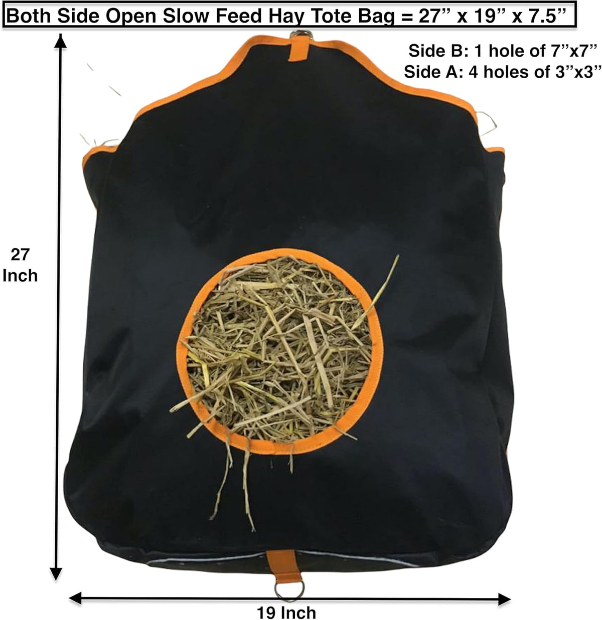 Majestic Ally Nylon Hay Feeder Tote Bag for Horse, Goat, Sheep - Double Sides Open Feed Hole with