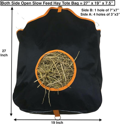 Majestic Ally Nylon Hay Feeder Tote Bag for Horse, Goat, Sheep - Double Sides Open Feed Hole with