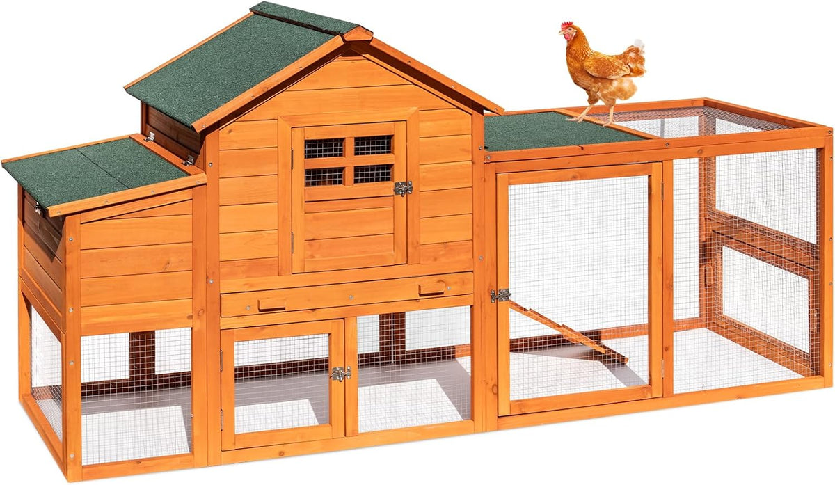 Chicken Coop for 4-6 Chickens Outdoor Wooden Hen House Poultry Pet Hutch for Backyard w/Run Cage &