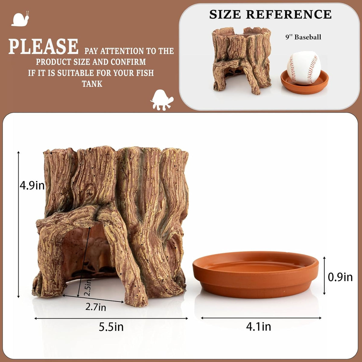 Reptile Hide Cave Resin – Moisture Keeping Reptile Shelter with Clay Water Basin for Leopard Gecko