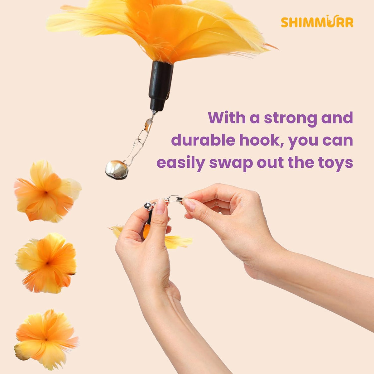 Cat Feather Wand Toy - 38" Retractable Cat Wand Toy with Orange Feather Flower Teaser Refill for